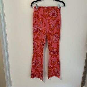 Zara High Waist Elastic Pink and Orange Patterned Floral Flare Pants Size S